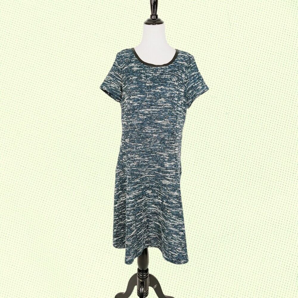 Talbot's Womens A-Line Knit Dress Abstract Green White Black Pattern Size 16